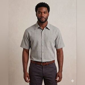 L.A.Beat Men's NWT Gray Striped Checkered Short Sleeve Button Down Shirt Small
